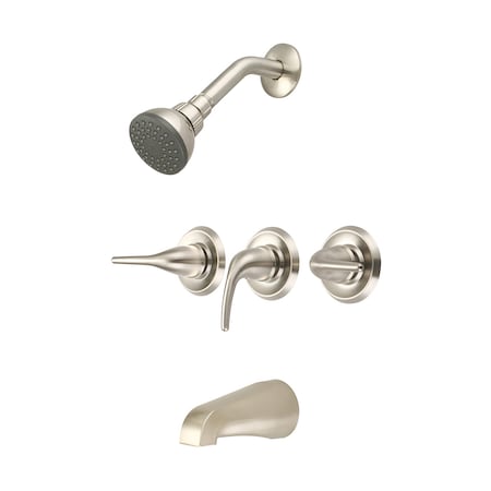 Olympia Faucets Three Handle Tub/Shower Set, IPS, Wallmount, Brushed Nickel, Weight: 5.4 P-3250-BN